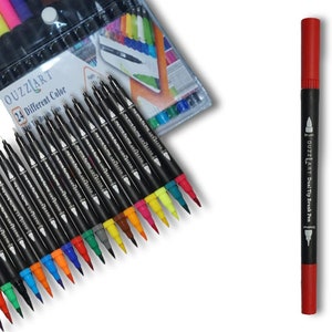 24 Colours Dual Tip Brush Pens Felt Tip Pens Colouring Pens For Adults and Kids Gift image 1