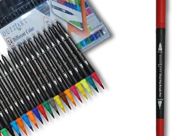 24 Colours Dual Tip Brush Pens Felt Tip Pens Colouring Pens For Adults and Kids Gift