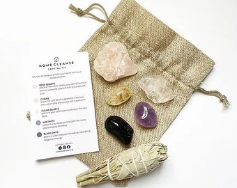 Kit de cristal de manifestation avec malachite, quartz rose, hématite, obsidienne, œil de tigre | Cristaux de guérison et carte | Cadeaux de manifestation