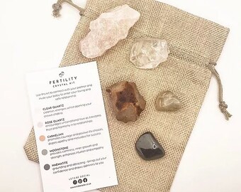 Kit de Cristal de Fertilidade com Cristais de Cura | Cristais de cura e cartão | Embalagens ecológicas | Presentes | Fertilidade