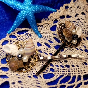 Alfileres de concha de mar y perlas para el amante de la playa* Accesorios para el cabello hechos a mano