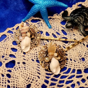 Alfileres de concha de mar y perlas para el amante de la playa* Accesorios para el cabello hechos a mano