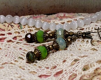 Victorian Celery Green with Opaque Green mist Earrings
