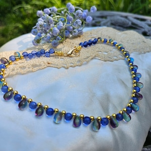 Bridgerton Necklace Replica in multi color Blue Glass Vaigated Beads