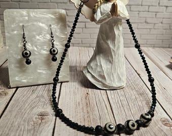 African handmade Black  Glass beaded Choker with Earrings