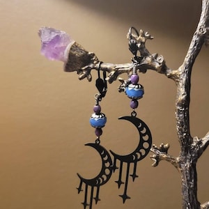Black Moon and Stars  drop Earrings
