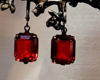 Ruby Red Rhinestone Earrings*Romantic Victorian
