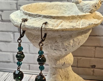 Emerald long Rhinestone Earrings *Handmade jewelry *Hypoallergenic