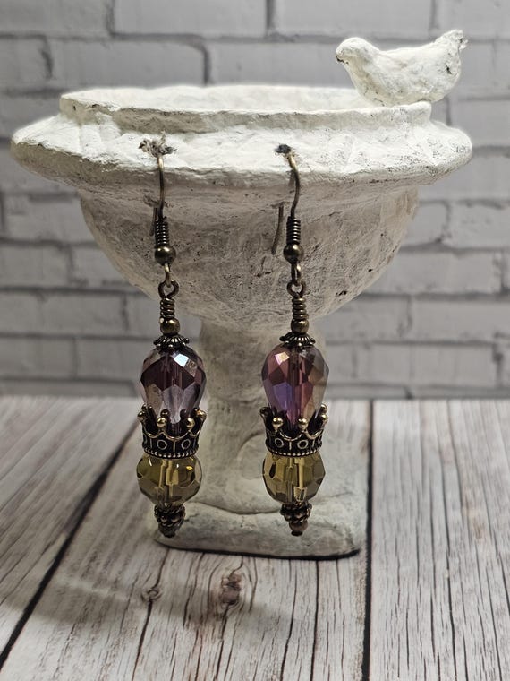 Victorian Crown Inspired Handmade Amethyst and Olivine Czech  display picture 2