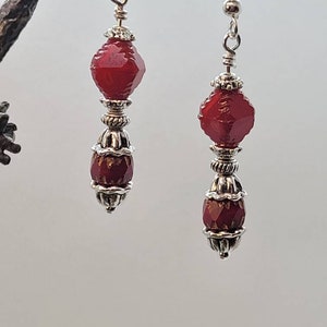 Victorian Inspired Ruby Red with Silver Earrings