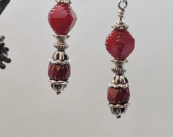Victorian Inspired Ruby Red with Silver Earrings