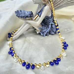 Sapphire and Pearl  Choker 16 inch or Necklace 18 inch
