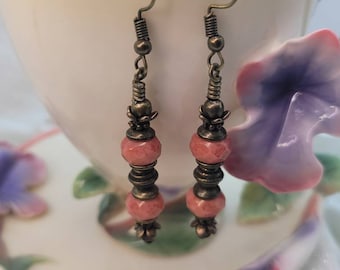 Regency Salmon Pink Coral Handmade Earrings *Hypoallergenic