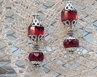 Ruby Red With Silver Earrings