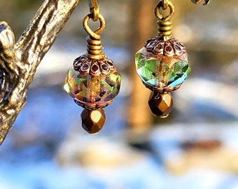 Shabby Chic Emerald Green Earrings.  Hypoallergenic