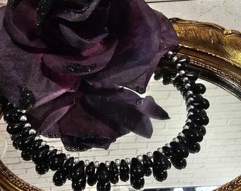 Bridgeton Choker * Schwarzes Glas mit silbernem Choker*Kate Sharma