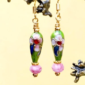 Cloisonne Bead Earrings: 18k Gold Hypoallergenic Earwires