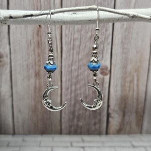 Blue Moon Drop Earrings * Crescent Moon*  hypoallergenic