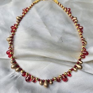 Bridgerton Collection* Ruby Red dusted in Gold with Matte Gold Glass teardrops Necklace.