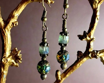 Vintage Iridescent Earrings* Renaissance Picasso Czech Glass beads* handmade earrings*Hypoallergenic