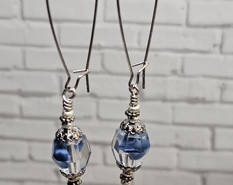 Deep Denim Blue Givere with mixed metal Earrings * Handmade and Hypoallergenic