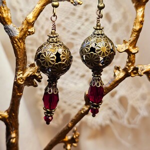 Regency Ruby red handmade Vintage Inspired Earrings *Hypoallergenic