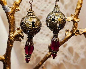Regency Ruby red handmade Vintage Inspired Earrings *Hypoallergenic