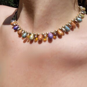 Bridgerton Necklace Replica in multi color calico glass beads.