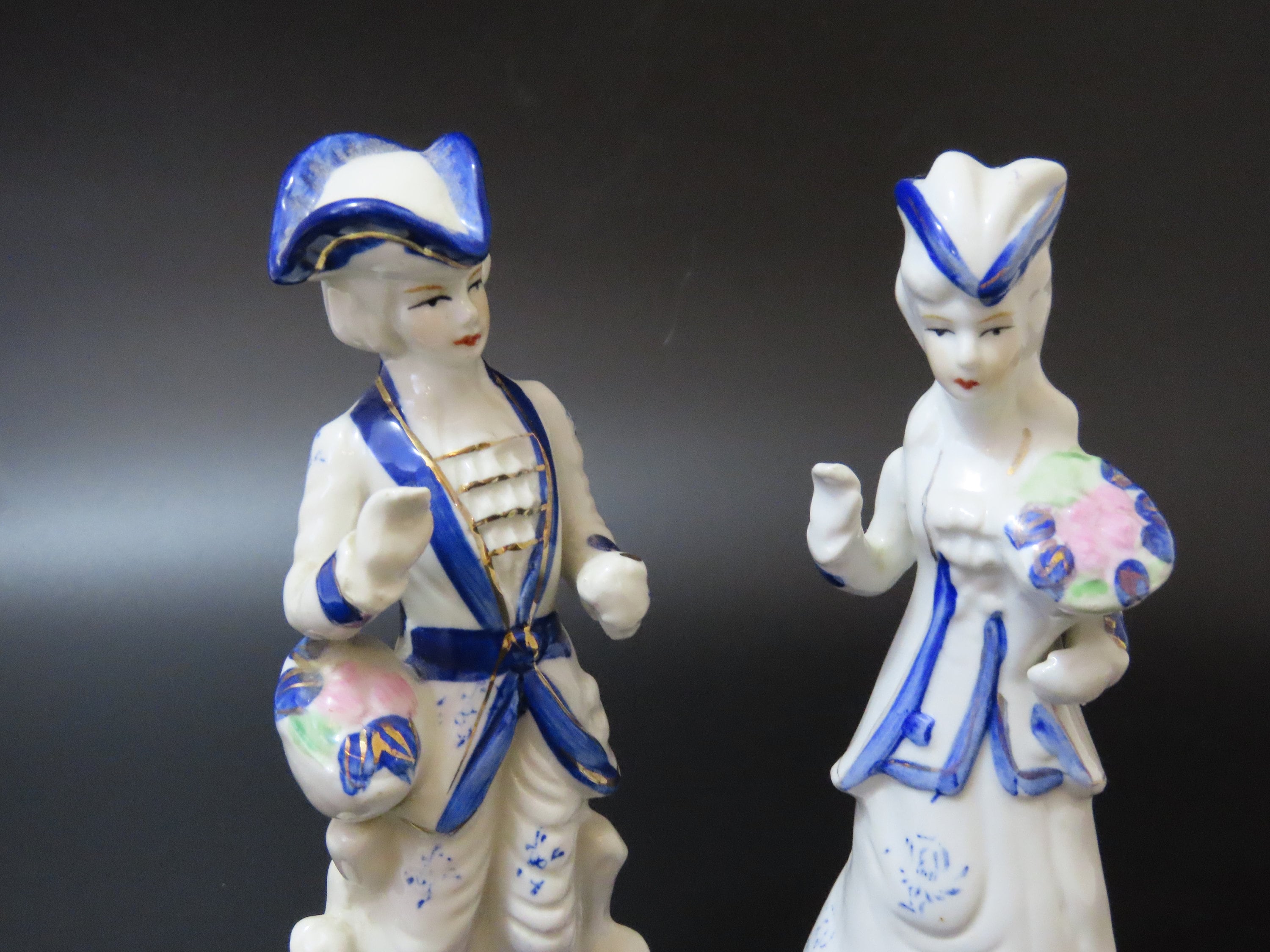 Vintage Victorian English Man & Woman Blue and White Ceramic