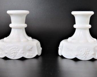 Pair of Vintage 1960s Westmoreland Milk Glass Candlestick Holders