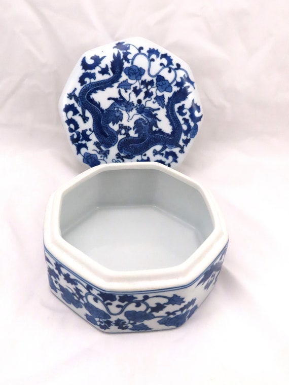 Vintage Chinese Porcelain Octagonal Dragon Trinket
