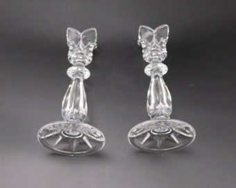 Vintage  Glass 1980s Candlestick Holders with Tulip Petal Top