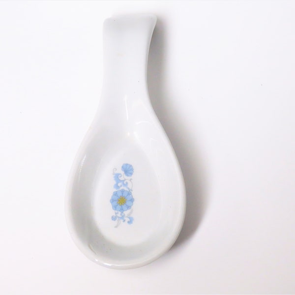 Vintage Porcelain Spoon Rest with White with Blue and Yellow Floral Accent