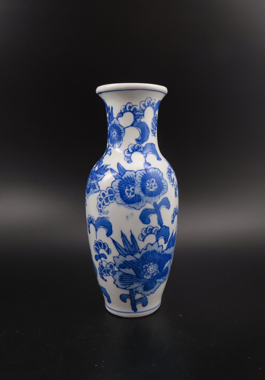 Vintage Chinese White Porcelain Vase With Blue Floral Design Etsy