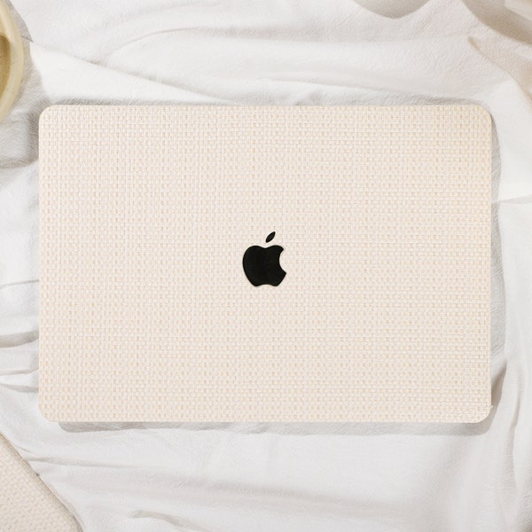 Beige Weave Personalized Leather Macbook Hard Case for New Macbook Air 11/13 Pro 13/14/16 inch Laptop M2 Air Pro 2022/2023