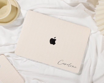 Funda dura Macbook de cuero personalizada con tejido beige para el nuevo Macbook Air 11/13 Pro 13/14/16 pulgadas Laptop M2 Air Pro 2022/2023