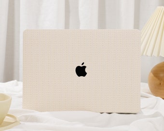 Beige Weave Personalized Leather Macbook Hard Case for New Macbook Air 11/13 Pro 13/14/16 inch Laptop M2 Air Pro 2022/2023