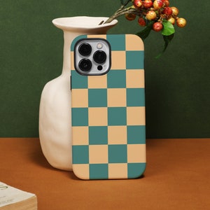 美学スクエアチェック柄iPhone 14 Pro Maxケースをパーソナライズ、iPhone14 13 12 11 Pro XR XS X SE 2020 2022 7/8P用iPhoneケースをカスタマイズ