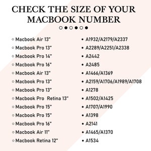 May include: A chart listing different Macbook models and their corresponding model numbers. The chart is divided into two columns, with the Macbook models listed on the left and their corresponding model numbers listed on the right.