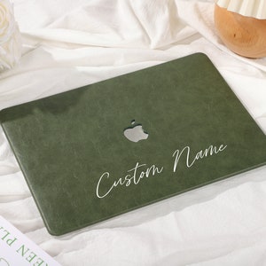 Vintage Green Personalized Leather Macbook Hard Case for New Macbook Air 11/13 Pro 13/14/16 inch Laptop M2 Air Pro 2022/2023