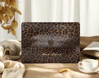 Retro Leopard Print Personalized Leather Macbook Hard Case For M2 Air 13 2022 A2681 Pro 13 A2338 Pro 14 15 16 Air 15 A3241, Laptop Case