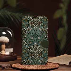 Retro Floral Personalised Wallet Flip Phone Case, Engraved Name Retro iPhone Case for 16 15 14 13 12 11 XR SE