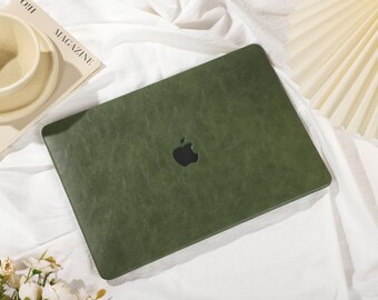 Vintage Green Personalized Leather Macbook Hard Case for New Macbook Air 11/13 Pro 13/14/16 inch Laptop M2 Air Pro 2022/2023