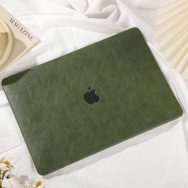 Vintage Green Personalized Leather Macbook Hard Case for New Macbook Air 11/13 Pro 13/14/16 inch Laptop M2 Air Pro 2022/2023