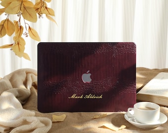 Crimson Crocodile Print Personalized Leather Macbook Hard Case For M2 Air 13 2022 A2681 Pro 13 A2338 Pro 14 15 16 Air 15 A3241, Laptop Case