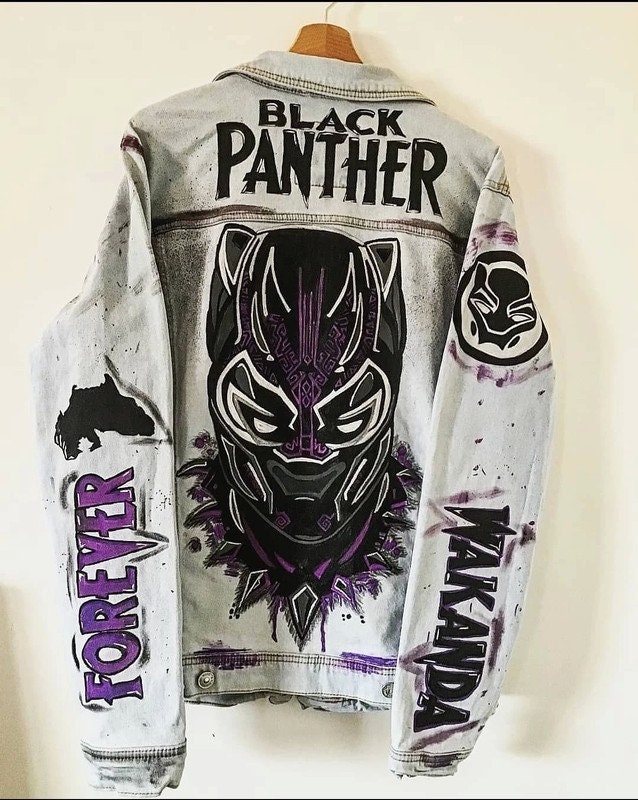 Black Panther Denim Jacket Handpainted 