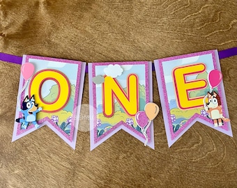 Blue Dog Highchair Banner | Age Banner | Name Banner | Birthday Banner | Bingo Banner | Girl Birthday | Birthday Decor | Handmade