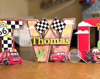 Cars 3-D Letters | Cars Birthday | Birthday Decor | McQueen | Mater | Mack | 3-D Numbers | 3-D Letters |Handmade