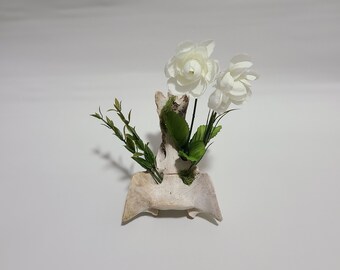 Mossy Deer Tailbone Planter | Bone Planter | Fake Flowers | Oddities | Real Bones | Animal Bone | Vertebrae Planter