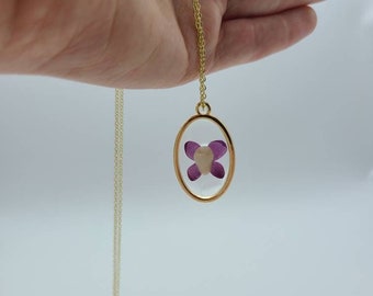 Tooth Fairy Necklace | Antique Dentist Replica Tooth | Resin Necklace | Nature Jewelry | Dried Purple Flower | Resin Jewelry | Oval Pendant